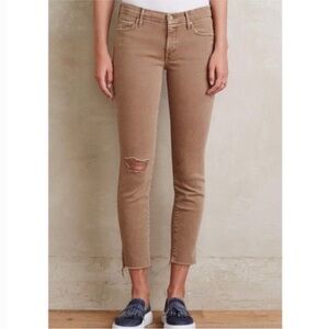 MOTHER The Looker Skinny Jeans Coast Point Beige Khaki Raw Hem Mid Rise Size 26